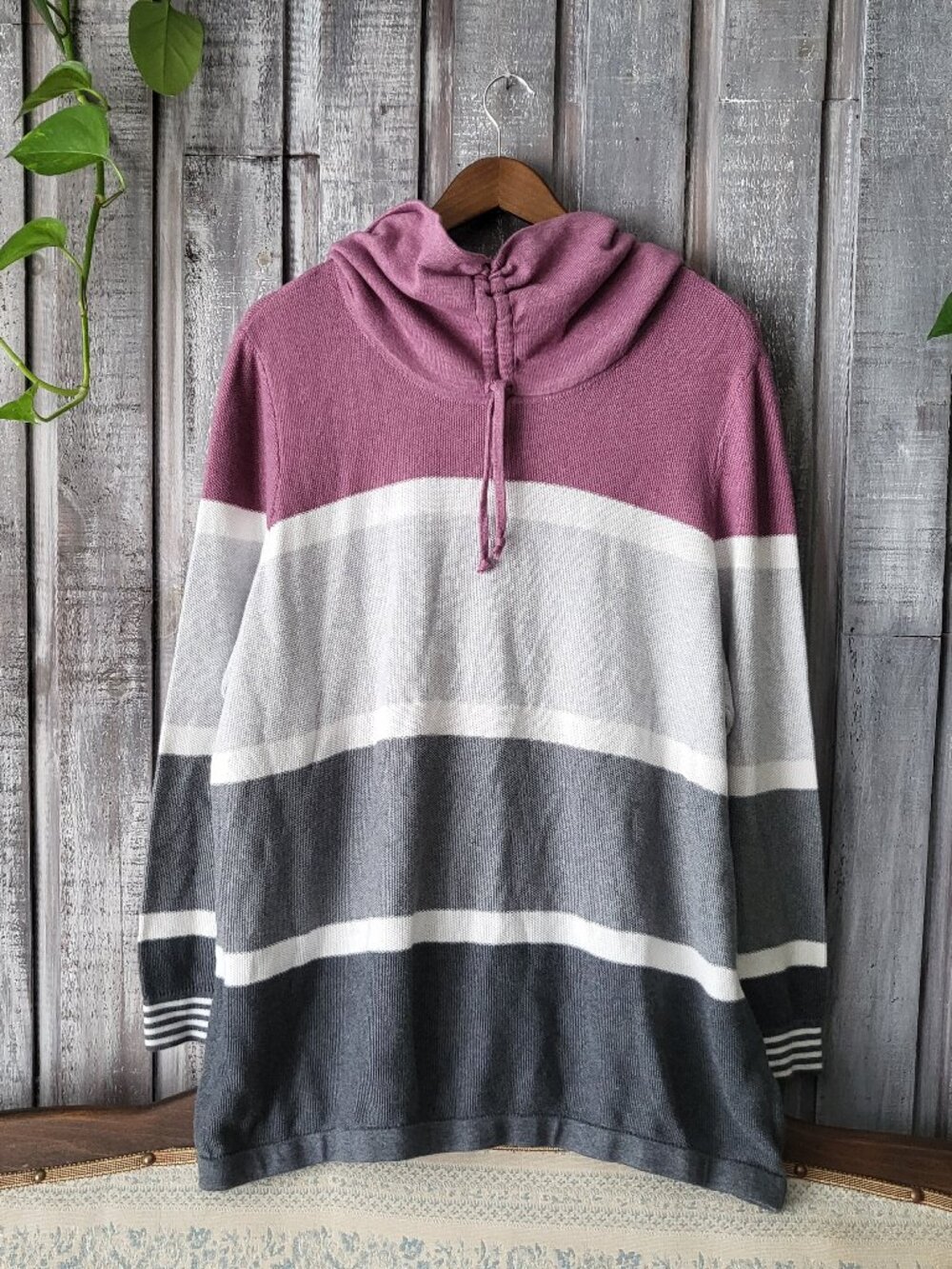 Colorblock Ruched Cowl Neck Striped Knit Sweater 2X